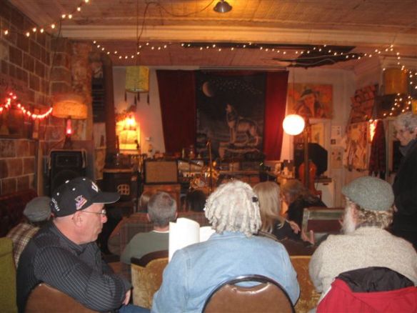 interior of the Lupus, Missouri, General Store set up for a concert